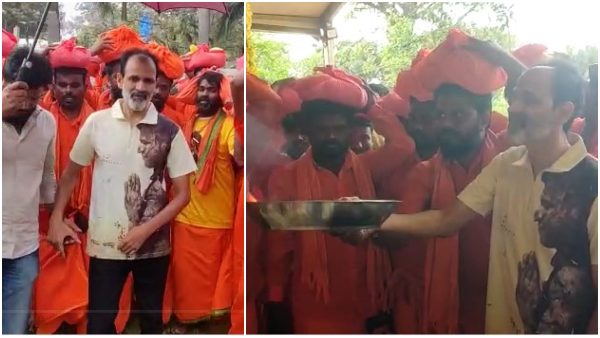 Puneeth Rajkumar fans wearing appu maale travelled from Hospet to Punyabhoomi in Bengaluru