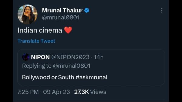 Mrunal Thakur gave clever answer when a fan asked which is best between Bollywood and South Industry? 