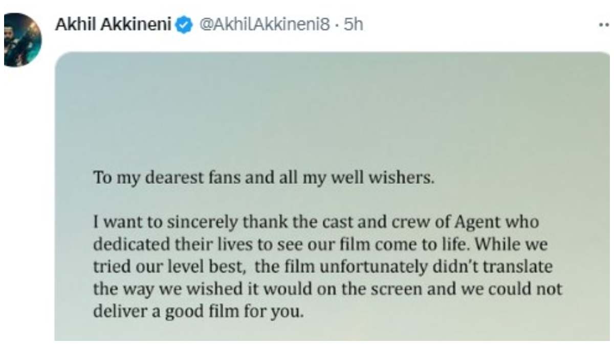 Akhil Akkineni Open Letter to audience about Agent Movie failure 
