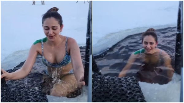 Actress Rakul Preet Singh takes dip in minus 15 Degree ice cold water, in two piece bikini Actress Rakul Preet Singh takes dip in minus 15 Degree ice cold water, in two piece bikini