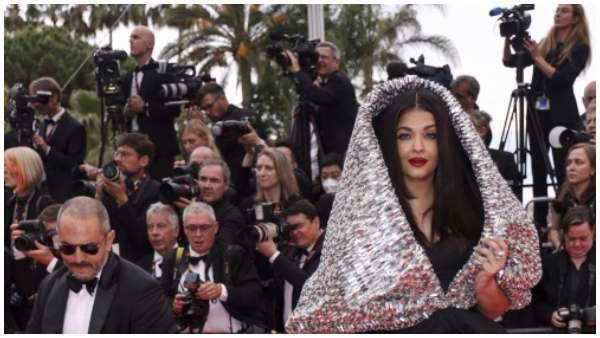 Aishwarya Rai makes her first red carpet appearance at the 76th cannes Film Festival with silver gown