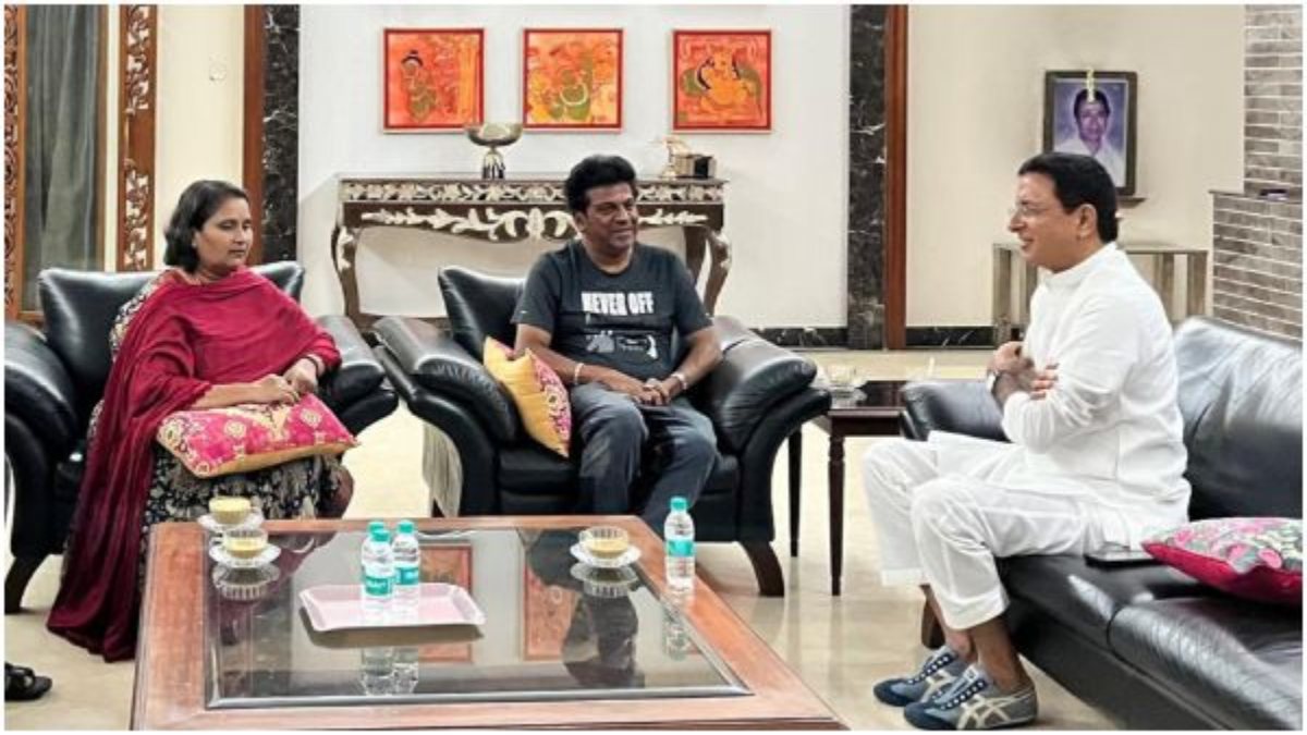 Congress Leader Randeep Singh Surjewala Met Shivarajkumar and Geetha Shivarajkumar Congress Leader Randeep Singh Surjewala Met Shivarajkumar and Geetha Shivarajkumar