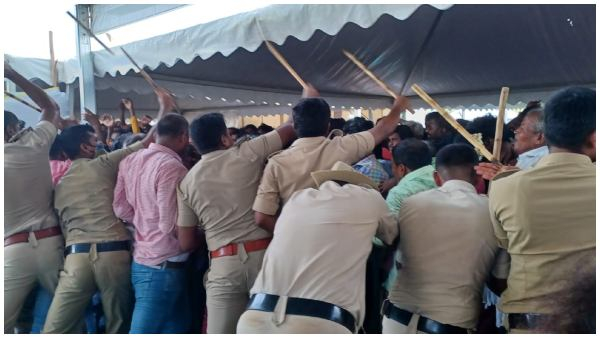 Police lathi-charged to disperse huge crowd gathered to Abhi- Aviva Beegara Oota Police lathi-charged to disperse huge crowd gathered to Abhi- Aviva Beegara Oota
