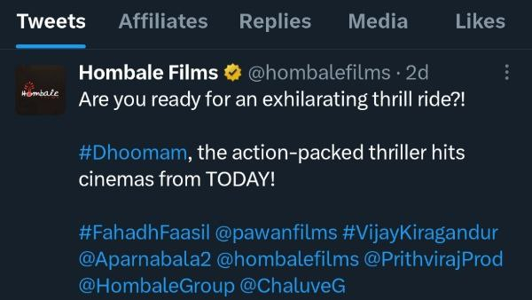Hombale Films is not showing interest in promoting Dhoomam movie