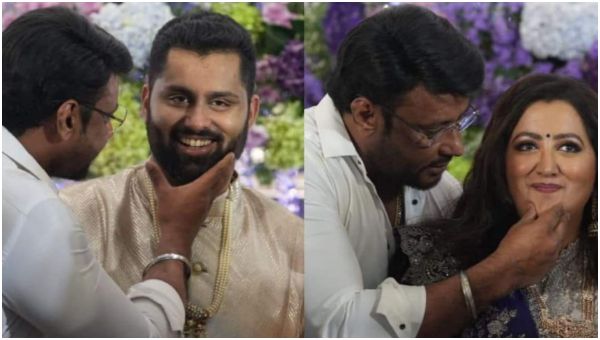 Darshan gifted diamond neckles to Abhishek Ambareesh and Aviva Bidapa