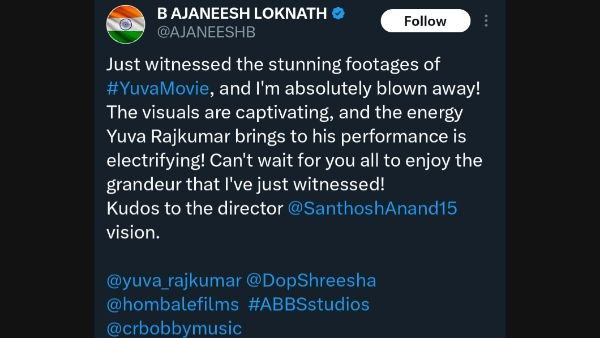 Ajaneesh B Loknath praised Santhosh Ananddram after watching Yuva movie footages Ajaneesh B Loknath praised Santhosh Ananddram after watching Yuva movie footages