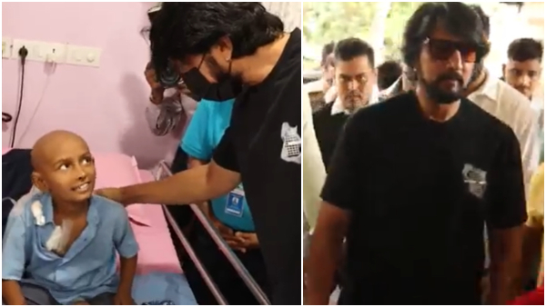 Kichcha Sudeep met his little fan Sakshi in the hospital, who is fighting cancer Kichcha Sudeep met his little fan Sakshi in the hospital, who is fighting cancer