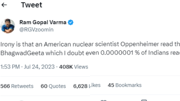 Ram Gopal Varma tweet on Oppenheimer Bhagavad Gita Controversy: Netizens gets angry 
