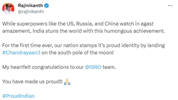 Chandrayaan-3: Rajinikanth to Rajamouli, celebs congratulate ISROs Historic Mission 