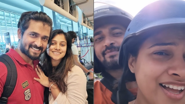TV stars Chandan Kumar and kavita gowda two-wheeler ride