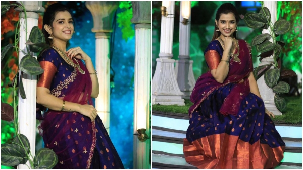 Shwetha Changappa shined in Langa Davani Netizens say she is beautiful