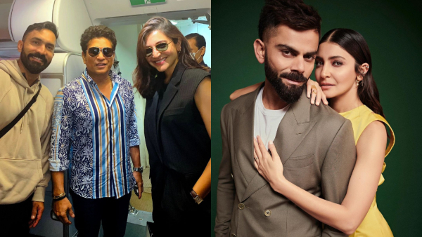 IND vs PAK World Cup match: Anushka Sharma poses with Sachin Tendulkar, Dinesh Karthik 