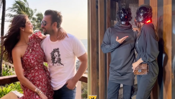 Actress Shilpa Shetty twins with husband Raj Kundra in full face masks