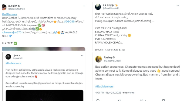 Bad Manners Twitter Review: Twitters Take on Abishek Ambareeshs New Film: Audience Reactions Bad Manners Twitter Review: Twitters Take on Abishek Ambareeshs New Film: Audience Reactions
