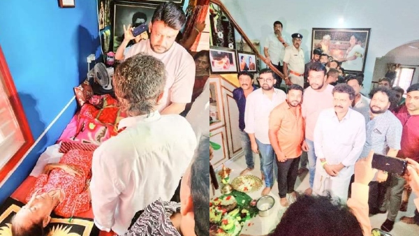 Challenging star Darshan Thoogudeepa Visited veteran actress Leelavathi Home Challenging star Darshan Thoogudeepa Visited veteran actress Leelavathi Home