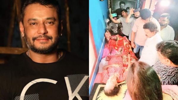 Challenging star Darshan Thoogudeepa Visited veteran actress Leelavathi Home Challenging star Darshan Thoogudeepa Visited veteran actress Leelavathi Home