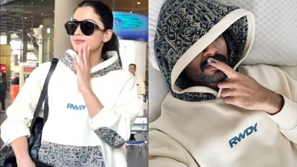Rashmika Mandanna and Vijay Deverakonda twin in matching Rwdy hoodie Rashmika Mandanna and Vijay Deverakonda twin in matching Rwdy hoodie