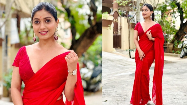 Kannada actress Akshata Deshpande Red Saree deep neck Photoshoot 