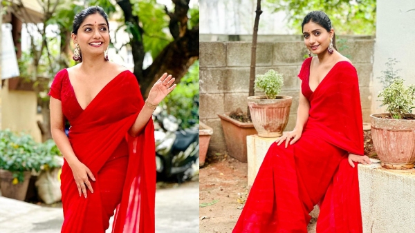Kannada actress Akshata Deshpande Red Saree deep neck Photoshoot 