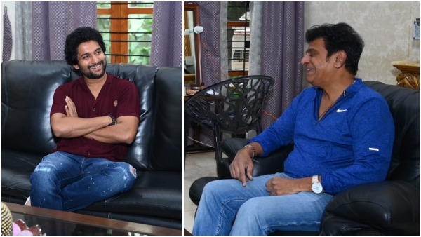 Telugu actor Nani meets Shivarajkumar during Hi Naanna Movie Promotion Telugu actor Nani meets Shivarajkumar during Hi Naanna Movie Promotion