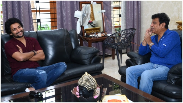 Telugu actor Nani meets Shivarajkumar during Hi Naanna Movie Promotion Telugu actor Nani meets Shivarajkumar during Hi Naanna Movie Promotion