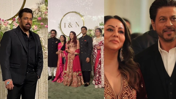 Ira, Nupur wedding reception; Shah Rukh Khan, Gauri Khan, Salman Khan pose with Aamir Khan 