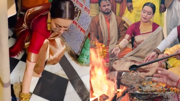 Kangana in Ayodhya: Actress Kangana Ranaut sweeps temple floor in saree and sunglasses