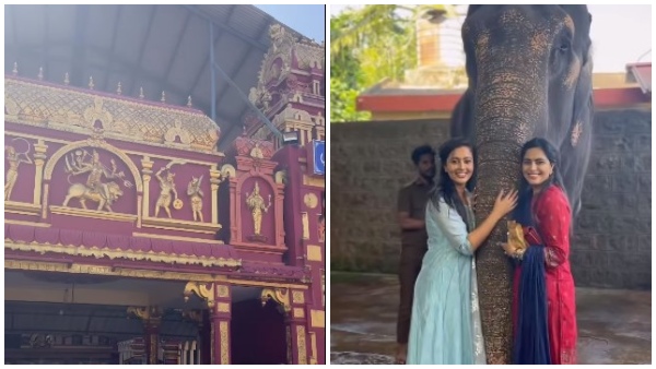 Tv actresses Sonu Gowda and sister Neha ramakrishna visit kateel temple