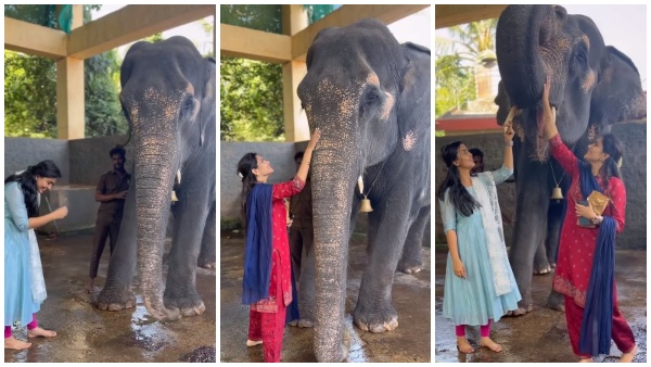 Tv actresses Sonu Gowda and sister Neha ramakrishna visit kateel temple