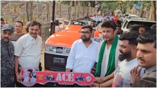 A Fan gifted a tractor to Kaatera actor Darshan on his Birthday A Fan gifted a tractor to Kaatera actor Darshan on his Birthday