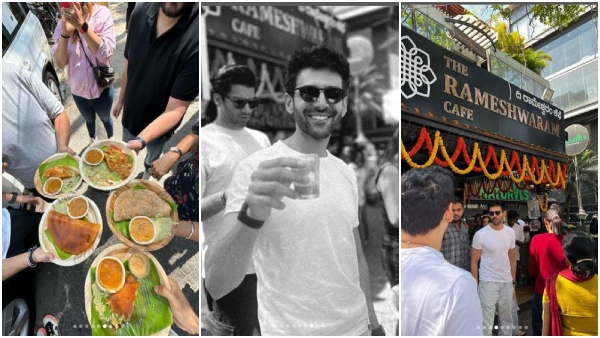 Karthik Aaryan visits bengaluru iconic rameshwaran Cafe 
