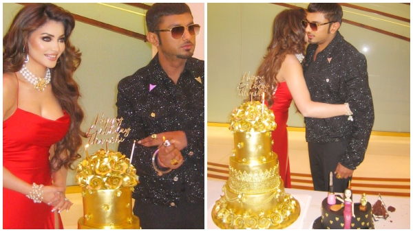 Urvashi Rautela cuts 24 carat gold cake on 30th birthday with rapper honey singh Urvashi Rautela cuts 24 carat gold cake on 30th birthday with rapper honey singh