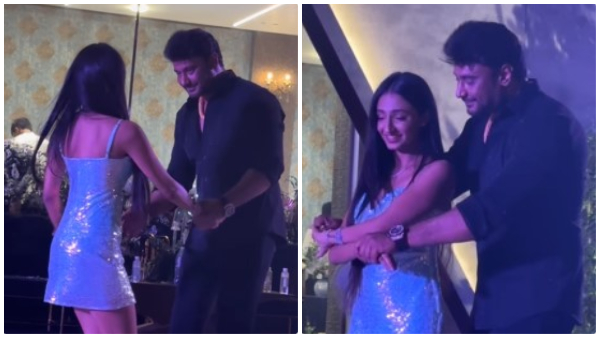 Challenging Star Darshan s romantic dance video in Birthday Party Goes viral