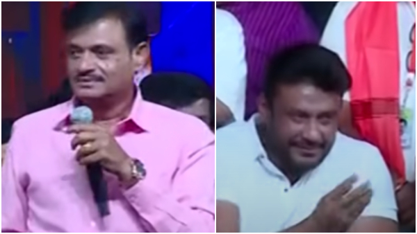 Rajarajeshwari Nagar MLA Munirathna is angry with Darshan fans during the Shivratri event Rajarajeshwari Nagar MLA Munirathna is angry with Darshan fans during the Shivratri event
