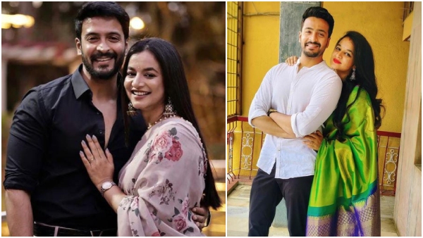 Kannada actors Darshak and Shilpa couple in baby shower