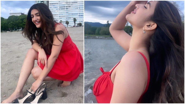 Gunturu Kaaram actress sreeleela with a red dress in beachside photos goes viral Gunturu Kaaram actress sreeleela with a red dress in beachside photos goes viral