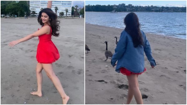 Gunturu Kaaram actress sreeleela with a red dress in beachside photos goes viral Gunturu Kaaram actress sreeleela with a red dress in beachside photos goes viral