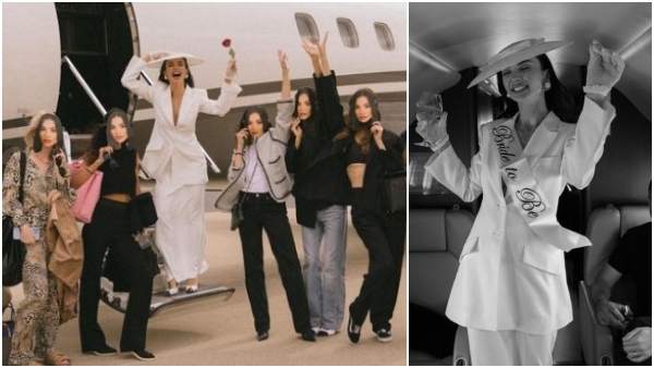 Bride-to-be Amy Jackson celebrates her bachelorette on a private jet in France with her girls squad