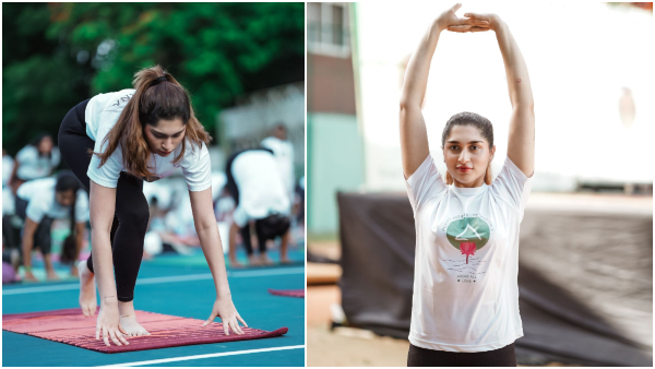 KGF actress Srinidhi Shetty and Kaatera Actress Aradhana Ram Yoga Photos goes viral KGF actress Srinidhi Shetty and Kaatera Actress Aradhana Ram Yoga Photos goes viral