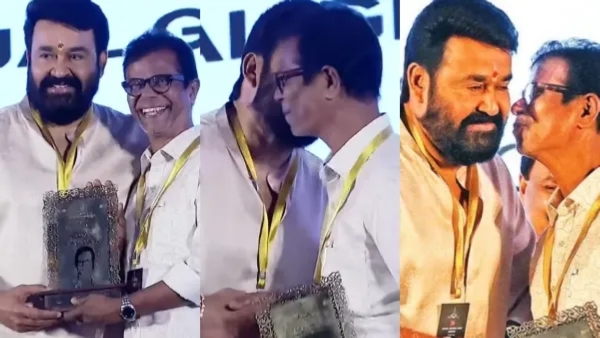 What did netizens say about Malayalam actor Mohanlal and Indrans kissing each other on stage