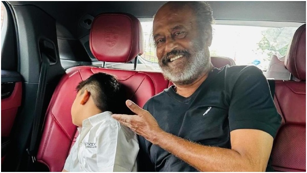 Superstar Rajinikanth takes his grandson to school see photos
