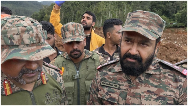 Mohanlal visits landslide hit Wayanad in Army uniform