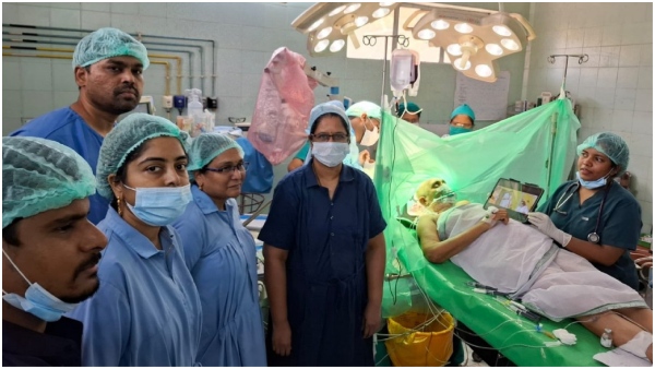 Doctors perform brain surgery while showing the patient jr NTR-Brahmanandam comedy