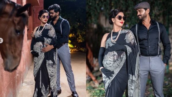 Kannada Actress Neha Gowda new retro style pregnancy photo shoot