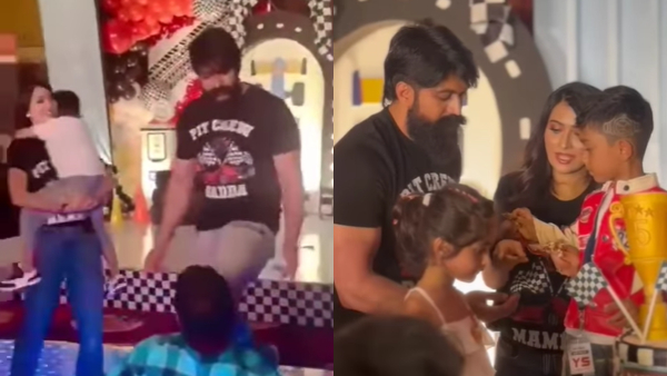 Yash Radhika Pandit dancing for Shivarajkumar Tagaru movie song on occasion of his son birthday