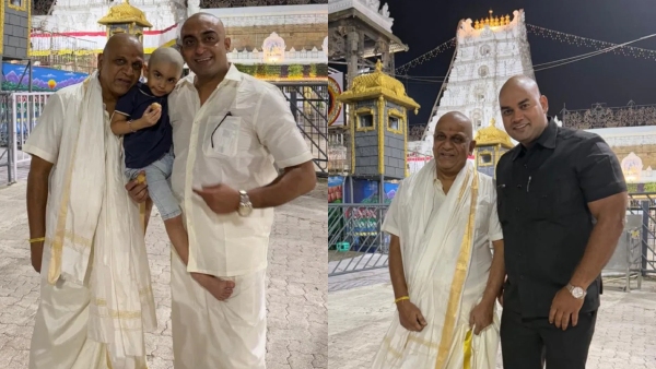 Before leaving for America for treatment Shivarajkumar visited the Tirupati temple with family Before leaving for America for treatment Shivarajkumar visited the Tirupati temple with family