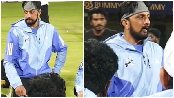 Kichcha Sudeep captain of Karnataka Bulldozers motivates players ahead of CCL 2025