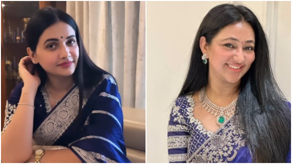 Pavitra Gowda amp amp Vijayalakshmi Darshan in Matching Blue Sarees Coincidence or Silent Statement