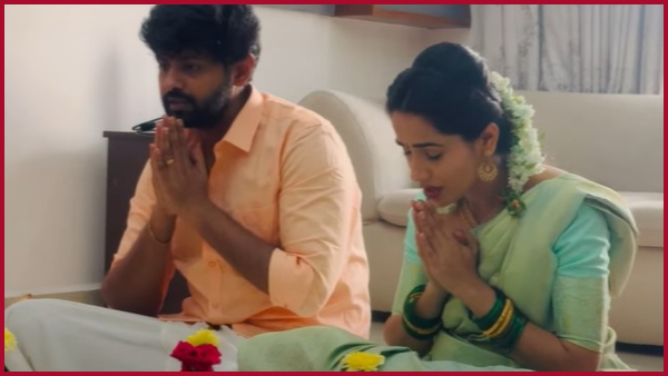 Bigg boss Fame Shobha Shetty and her boyfriend participate in puja at Hyderabad home