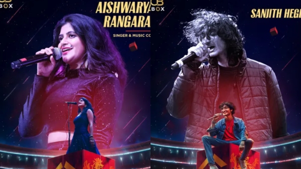 Sanjith Hegde Aishwarya Rangarajan performing RCB Unbox event in Chinnaswamy stadium Bengaluru